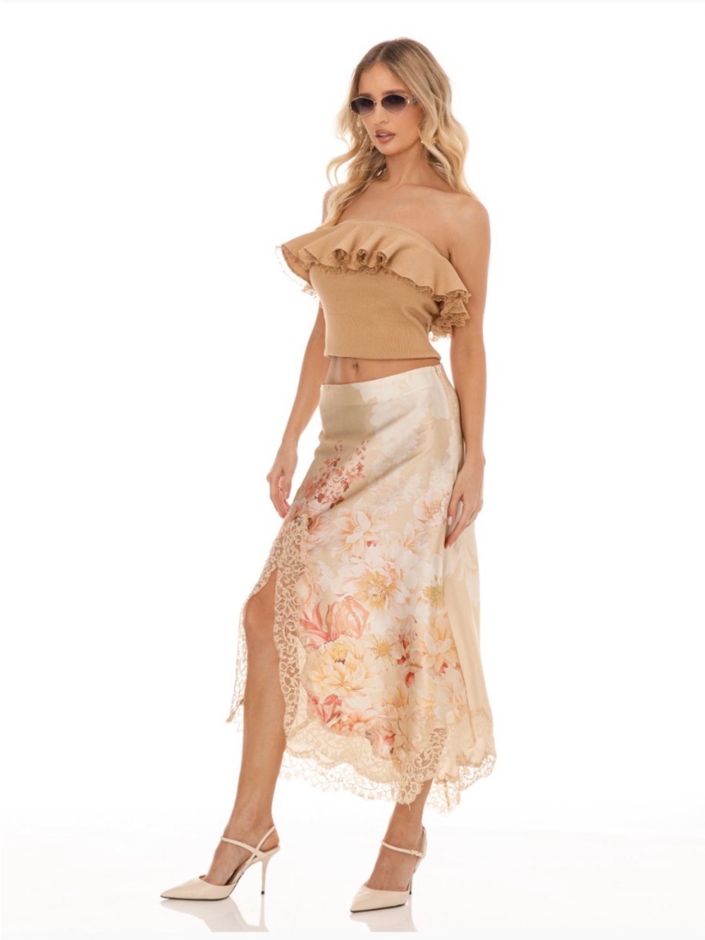 Elegant Floral Lace Trim Midi Skirt | SM120